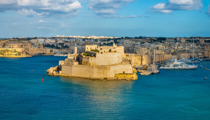 Fortified waterfront of Birgu, across the Grand Harbor from Valetta, Malta
