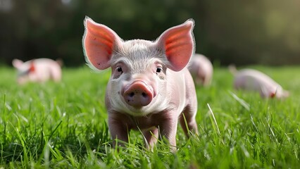 Charming piglet in a lush grass field expressing a love for nature. Concept Nature Photography, Animal Portraits, Piglet in Grass, Outdoor Photoshoot, Cute Animals