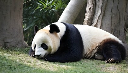 A Giant Panda Dozing Off Under The Shade Of A Tree  2