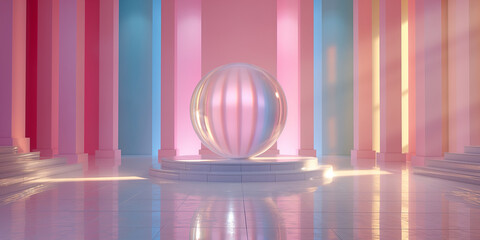 Glaskugel in pastelfarbenen Design auf einen Potest mit schönen Hintergrund als Dekoration