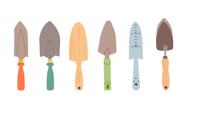 Garden trowel spade set gardening tool illustration in a flat style , isolate on white for your design .