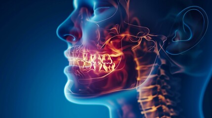 Jaw pain, human mouth with tooth in front, biology physical injury human mouth human jaw bone human neck