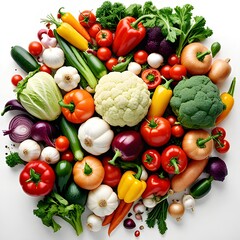 Wholesome vegetarian food fresh vegetable ingredients for salad on white background
