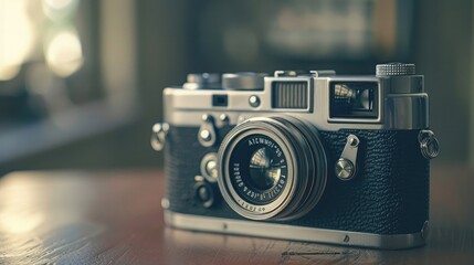 A serene image of a vintage camera, its sleek design and intricate details capturing the timeless allure of photography on National Camera Day.