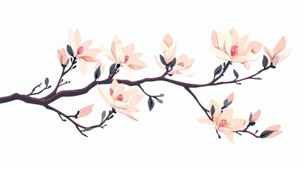 Magnolia branches with blooming flowers. Modern minimalism.