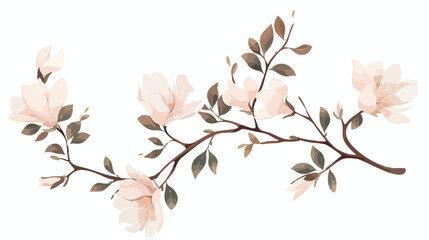 Magnolia branches with blooming flowers. Modern minimalism.