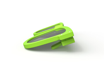 Folded green sunglasses on white