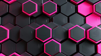 Jet black and neon pink hexagons for a modern tech edge.