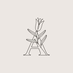 letter a flower beauty feminine branding line logo design graphic vector
