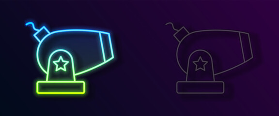 Glowing neon line Cannon icon isolated on black background. Vector