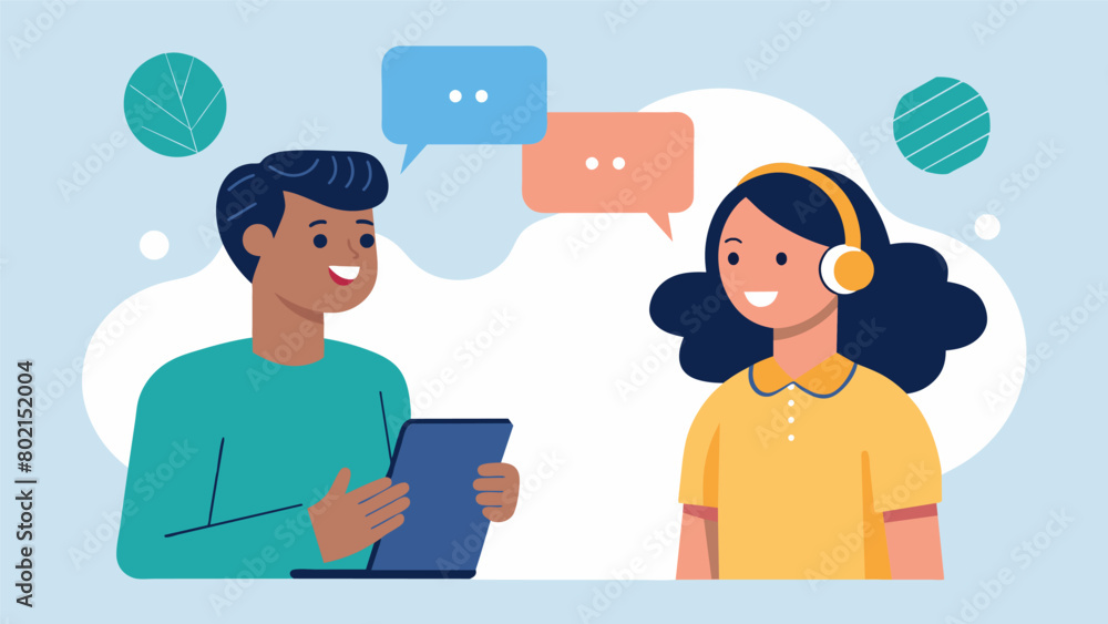 Poster illustrations of two people having a conversation one with a smooth and fluid exchange of ideas and 