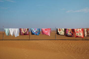 Colorful blankets drying