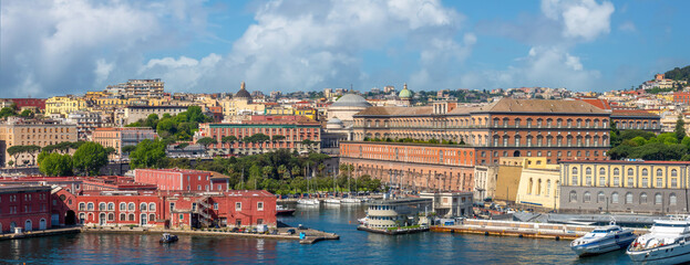 Panorama of Naples (Napoli) sea front, the third-largest city of Italy. Full of southern Italian...