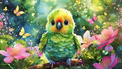 Fototapeta premium parrot on a branch, bokeh background