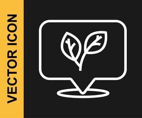 White line Leaf icon isolated on black background. Leaves sign. Fresh natural product symbol. Vector