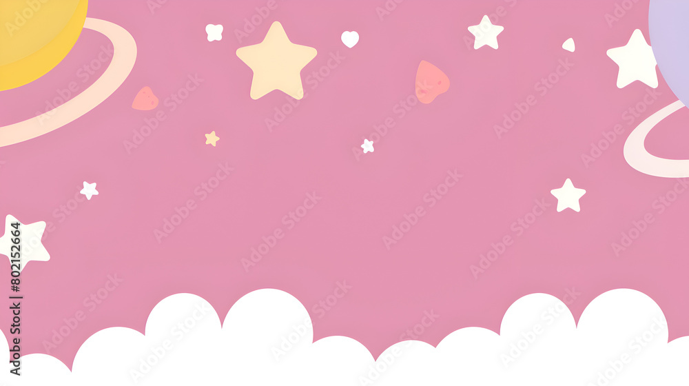 Poster a pink background with stars and planets. scene is whimsical and playful. generative ai