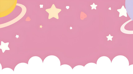 A pink background with stars and planets. Scene is whimsical and playful. Generative AI
