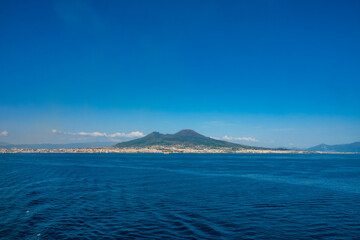 Cruising in the gulf of Naples (Napoli), Campania, Italy, with a clear view of the iconic and...