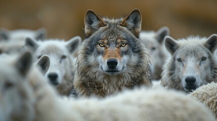 Obraz premium Several wolves are lined up next to each other, standing alert and showing their pack behavior