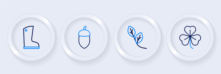 Set line Clover, Leaf, Acorn and Waterproof rubber boot icon. Vector