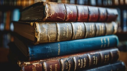 Bioethics book stack, foundation of principles, close up, wisdom in words, natural library light 