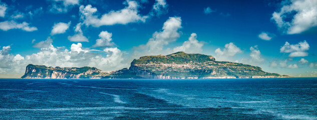 Panoramic view of the beautiful island of Capri, Bay of Naples (Napoli), Campania, Italy.