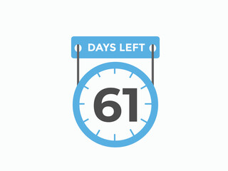 61 days to go countdown template. 61 day Countdown left days banner design. 61  Days left countdown timer