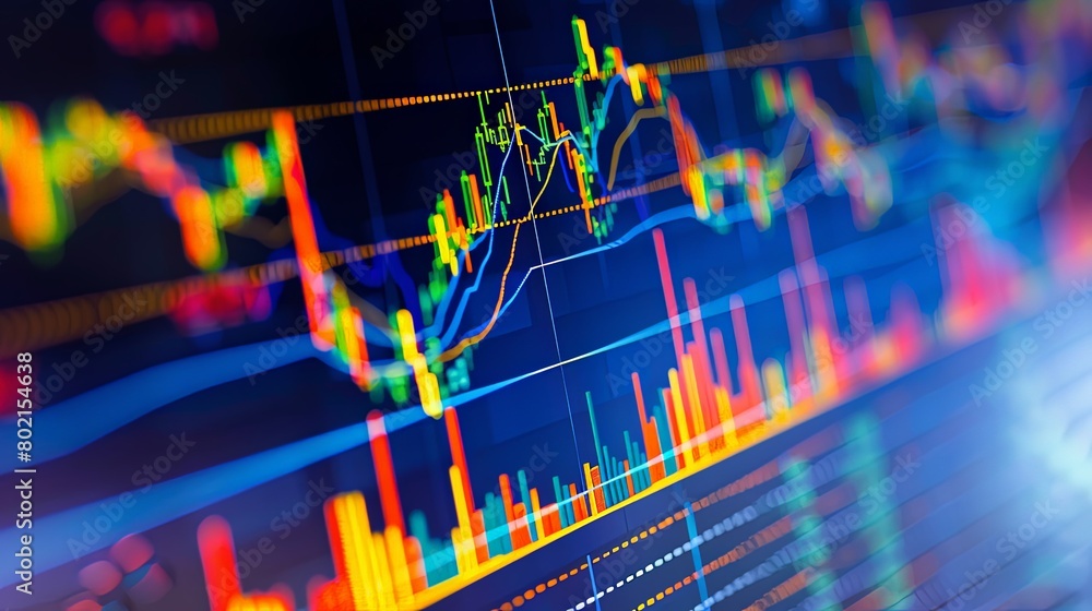 Poster close-up of a computer screen showing real-time stock market data and graphs, crucial for making inv