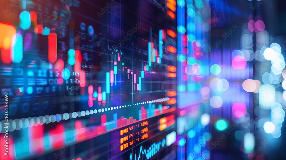 Poster close-up of a computer screen showing real-time stock market data and graphs, crucial for making inv