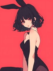 anime style. Young woman dressed as a bunny girl on a simple one color background, Generative AI 