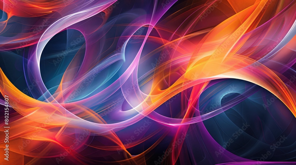 Poster graphic design of abstract lines and curves in vibrant colors, expressing creativity and dynamic ene