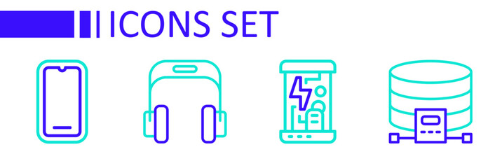 Set line Cloud database, Cryogenic capsules, Headphones and Mobile icon. Vector