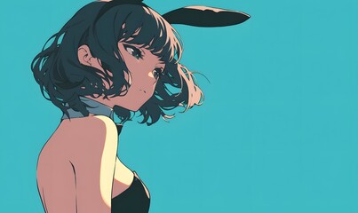 anime style. Young woman dressed as a bunny girl on a simple one color background, Generative AI 