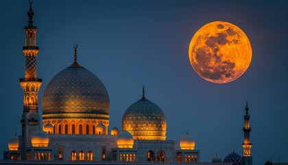 Naklejka premium Mosques dome on dark blue twilight sky 