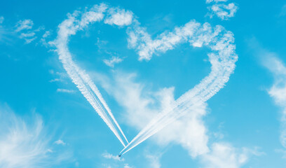 Naklejka premium A cloud of hearts in the blue sky. Generative AI
