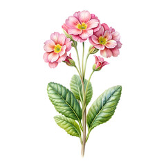 Watercolor Birth Month February Flower Primrose Clipart on transparent background illustration