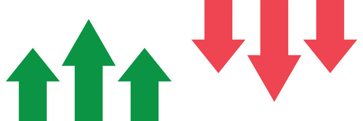 Red down green up arrow icon sign vector. Cryptocurrency, stock and forex investment trading analysis symbol. EPS 10.