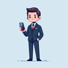illustration of a business manager standing and holding a smartphone