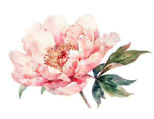 Fototapeta premium Watercolor beautiful pale pink peony flower isolated. Beautiful flower for wedding and invitation.