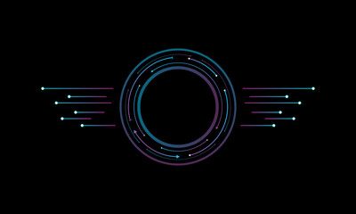 Hi-tech circle with a rectangular shapes on black abstract background.  Futuristic communication and connection concept. cyberspace, and digital innovation