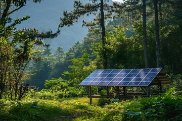 Solar panel in the forest. Alternative energy source. Alternative energy concept.