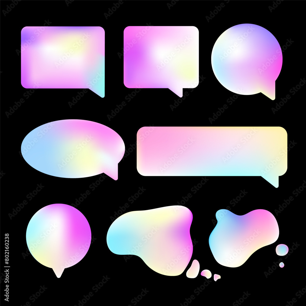 Aufkleber speech bubbles collection in y2k style. chat dialogue text. modern holographic design with colorful 