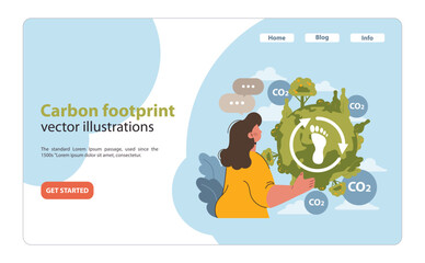 Woman presenting the concept of carbon footprint surrounded by CO2 symbols.