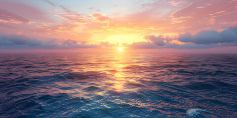 Hyper realistic background sunny sky reflected in the water Sea surface ocean sunset rays aqua...