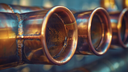 Copper pipes close-up