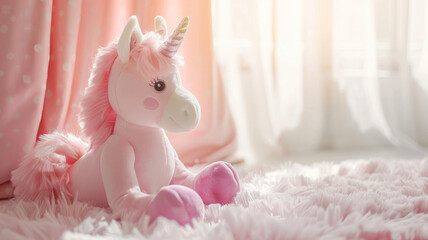 Plush unicorn toy on a fuzzy surface