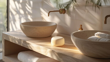 Fototapeta premium Modern bathroom interior with sunlight