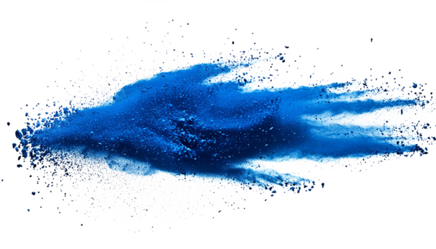 blue chalk and dust flying, effect explode isolated on transparent background. png