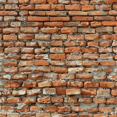 Fototapeta premium A brick wall with red bricks and gray mortar.