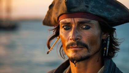 pirate man portrait at the sea 
